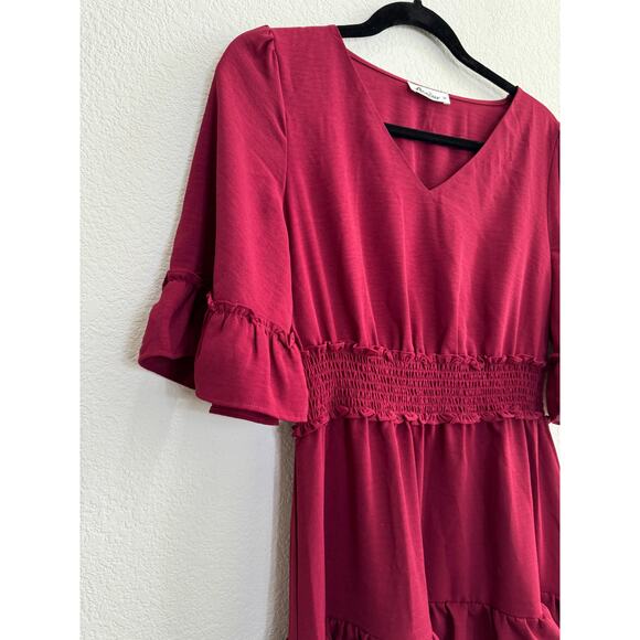 NWOT Women's Red V-Neck Ruffle Boho Cottagecore Dress Medium - Picture 7 of 11